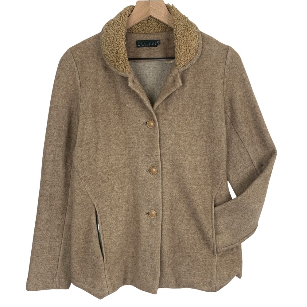 ECOLOGY Merino Possum Wool Sherpa Collar Jacket Women's M Brown Made in NZ